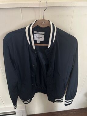 Goodfellow & Co Navy Bomber Jacket with White Stripe Trim